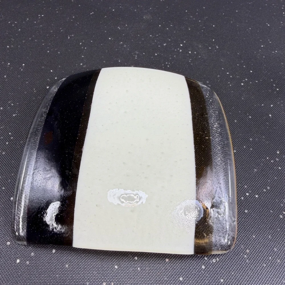 Fused Glass Seahorse Trinket Dish Square Coastal Navy Amber 5in Plate‎